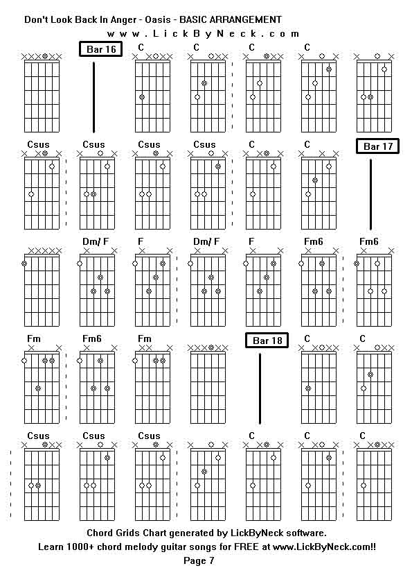 Chord Grids Chart of chord melody fingerstyle guitar song-Don't Look Back In Anger - Oasis - BASIC ARRANGEMENT,generated by LickByNeck software.